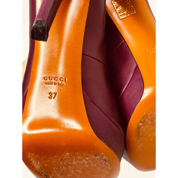 Gucci Betty T-Strap Platform Pumps In Burgundy leather Heels Pumps sz 37 - Picture 6 of 13